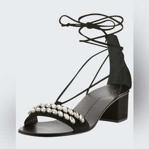Giuseppe Zanotti Crystal Embellished Suede Block Heel Tie Up